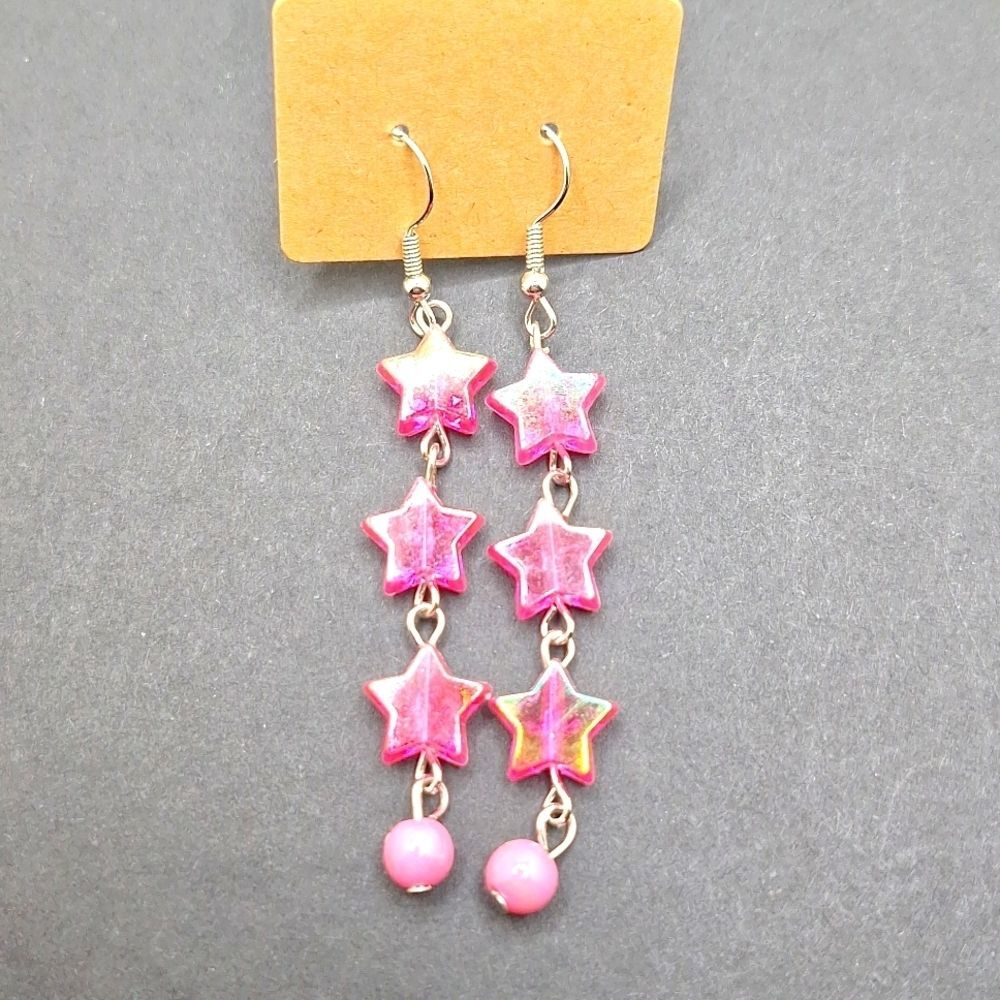 Pink iridescent star drop earrings